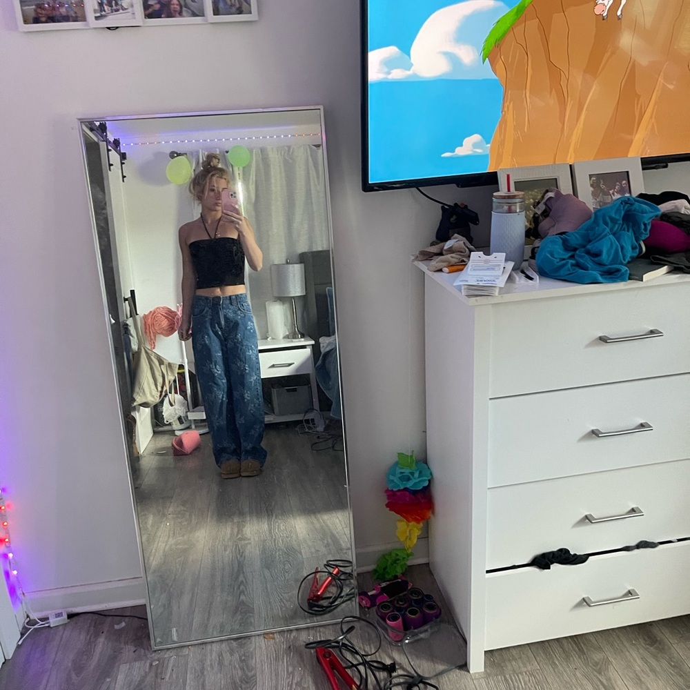 Black Crop Top and Blue floral Pants